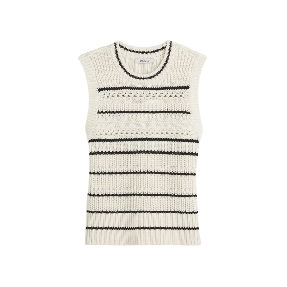 Madewell Striped Sweater Vest in Jet Black Mini Stripe